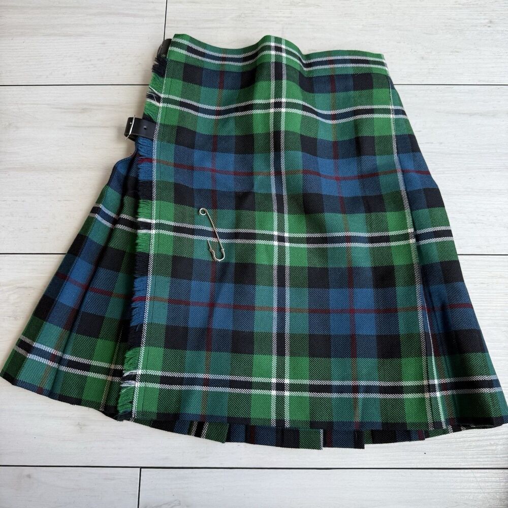 VTG Anderson Innes Scotland Wool Tartan Kilt Youth Green Plaid Adjustable Waist - Picture 6 of 10